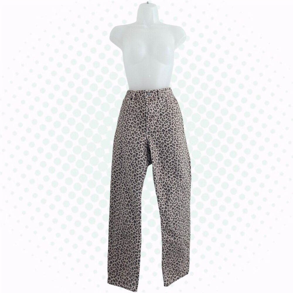 La Vie Rebecca Taylor Beige Leopard Print Barrel Leg High Rise Jeans Size 29